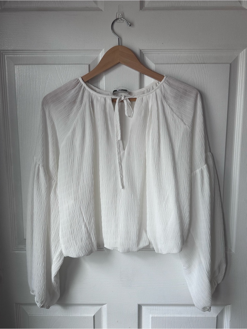 WAYF White Blouson Sleeve Bubble Hem Boho Blouse Size L